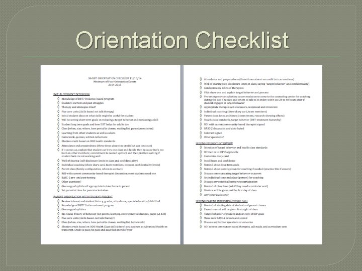 Orientation Checklist 