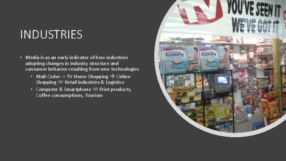 INDUSTRIES • Media is as an early indicator of how industries adopting changes in