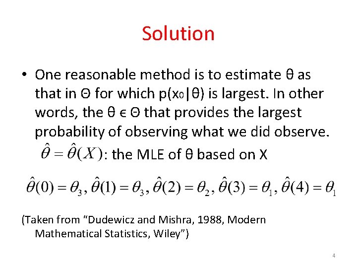 Solution • One reasonable method is to estimate θ as that in Θ for
