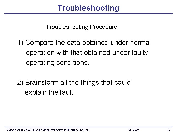 Troubleshooting Procedure 1) Compare the data obtained under normal operation with that obtained under