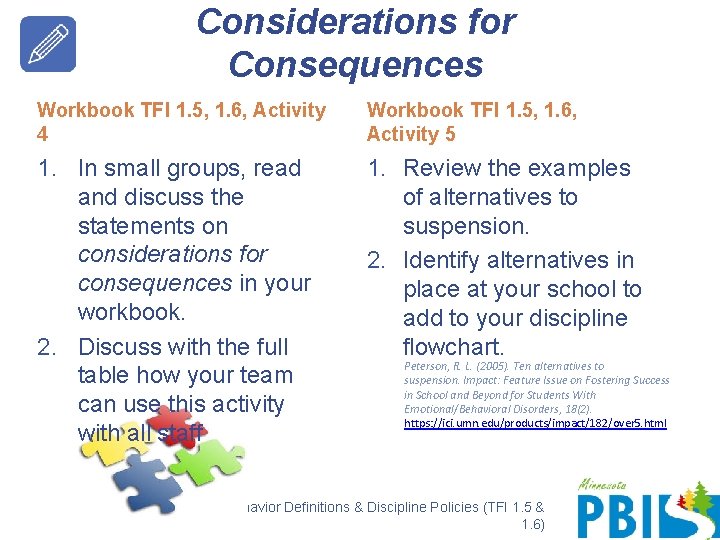 Considerations for Consequences Workbook TFI 1. 5, 1. 6, Activity 4 Workbook TFI 1.