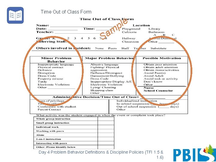 Time Out of Class Form le p m Sa Day 4 Problem Behavior Definitions