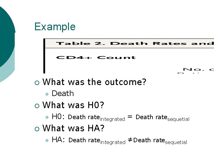 Example ¡ What was the outcome? l ¡ What was H 0? l ¡