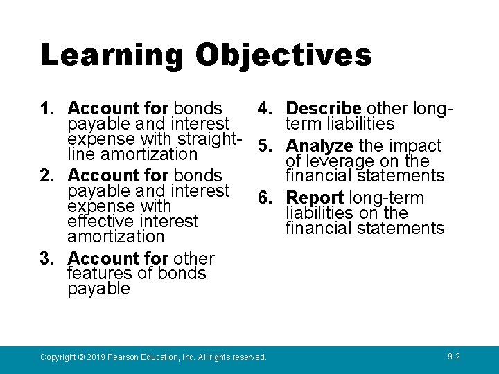 Learning Objectives 1. Account for bonds 4. Describe other longpayable and interest term liabilities