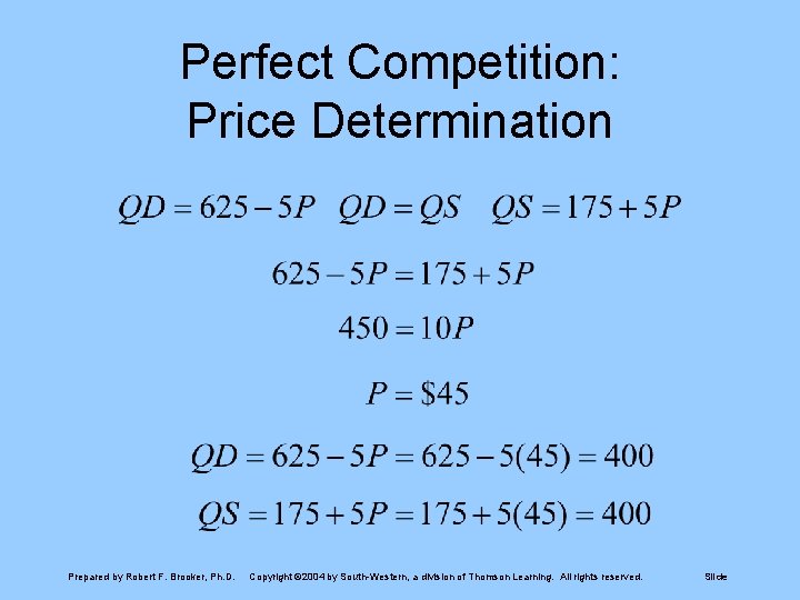 Perfect Competition: Price Determination Prepared by Robert F. Brooker, Ph. D. Copyright © 2004