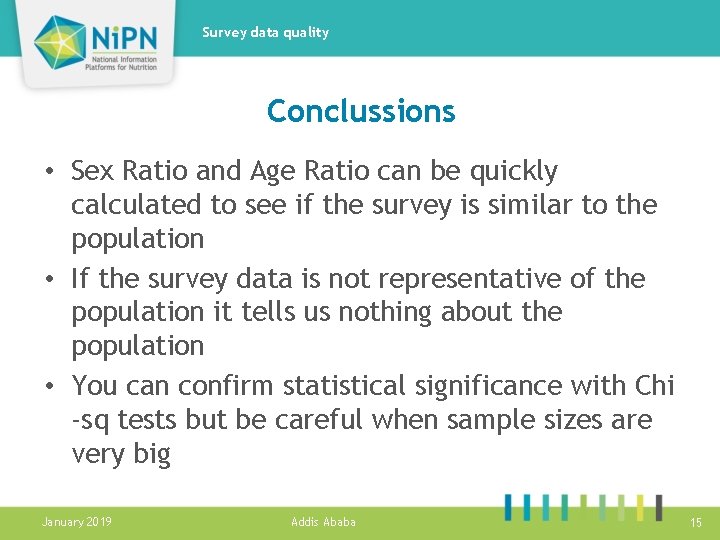 Survey data quality Conclussions • Sex Ratio and Age Ratio can be quickly calculated