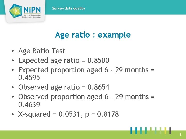 Survey data quality Age ratio : example • Age Ratio Test • Expected age