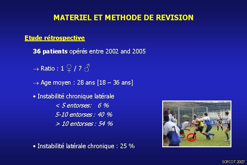 MATERIEL ET METHODE DE REVISION Etude rétrospective 36 patients opérés entre 2002 and 2005