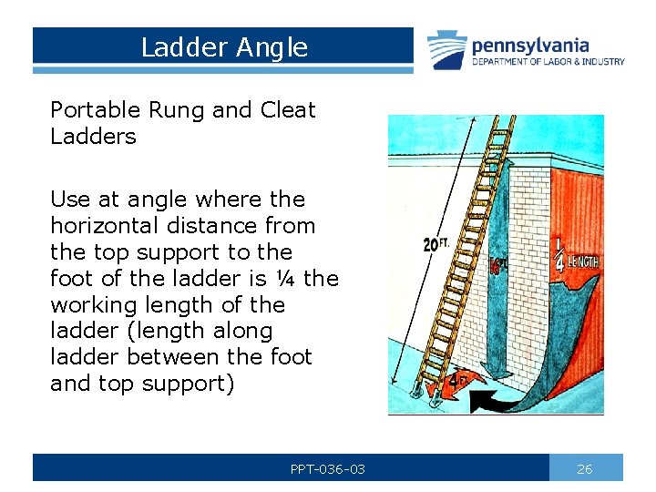Ladder Angle Portable Rung and Cleat Ladders Use at angle where the horizontal distance
