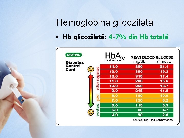 Hemoglobina glicozilată • Hb glicozilată: 4 -7% din Hb totală 