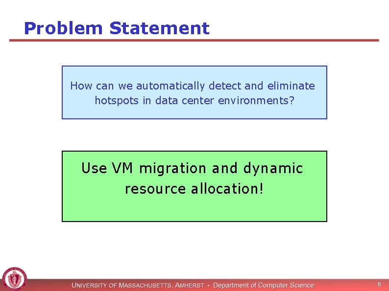 Problem Statement How can we automatically detect and eliminate hotspots in data center environments?