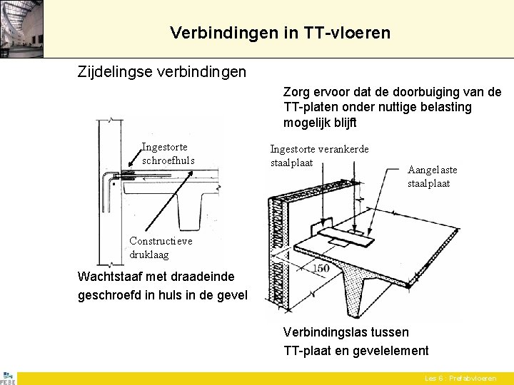 Verbindingen in TT-vloeren Zijdelingse verbindingen Zorg ervoor dat de doorbuiging van de TT-platen onder Verbindingen in TT-vloeren Zijdelingse verbindingen Zorg ervoor dat de doorbuiging van de TT-platen onder