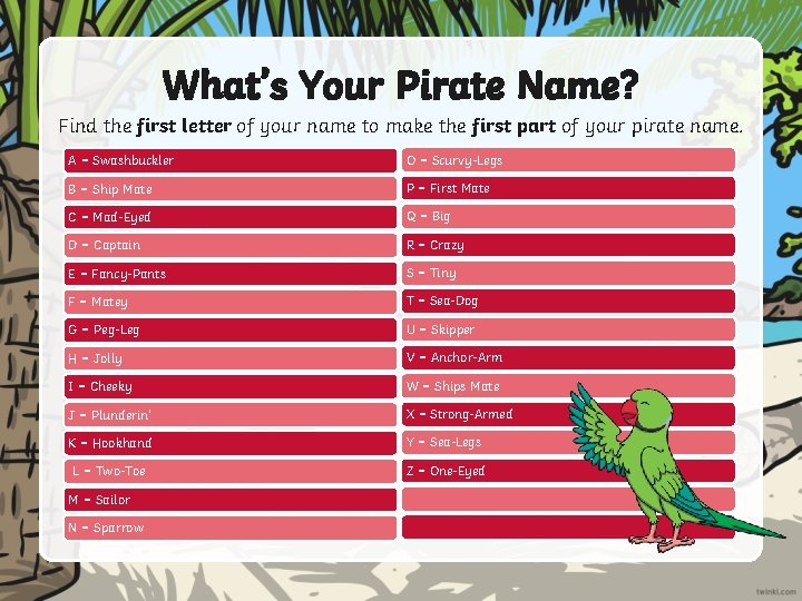What’s Your Pirate Name? Find the first letter of your name to make the