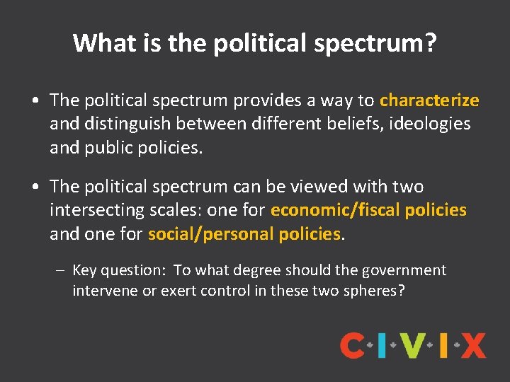 What is the political spectrum? • The political spectrum provides a way to characterize
