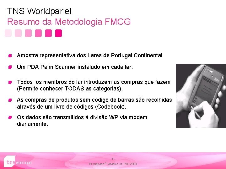 TNS Worldpanel Resumo da Metodologia FMCG Amostra representativa dos Lares de Portugal Continental Um