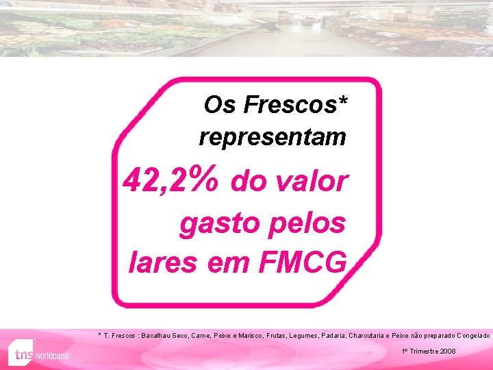 Os Frescos* representam 42, 2% do valor gasto pelos lares em FMCG * T.