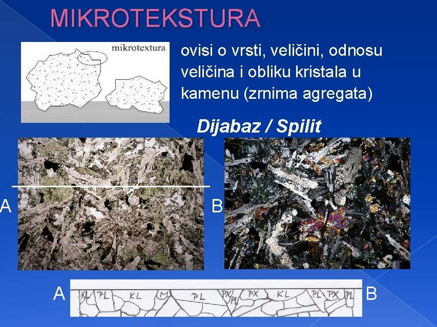 MIKROTEKSTURA – ovisi o vrsti, veličini, odnosu veličina i obliku kristala u kamenu (zrnima