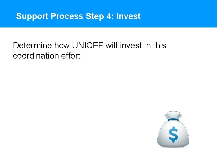 Support Process Step 4: Invest Determine how UNICEF will invest in this coordination effort