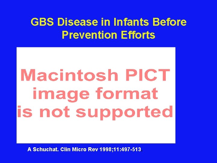 GBS Disease in Infants Before Prevention Efforts A Schuchat. Clin Micro Rev 1998; 11: