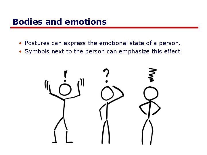 Bodies and emotions • Postures can express the emotional state of a person. •
