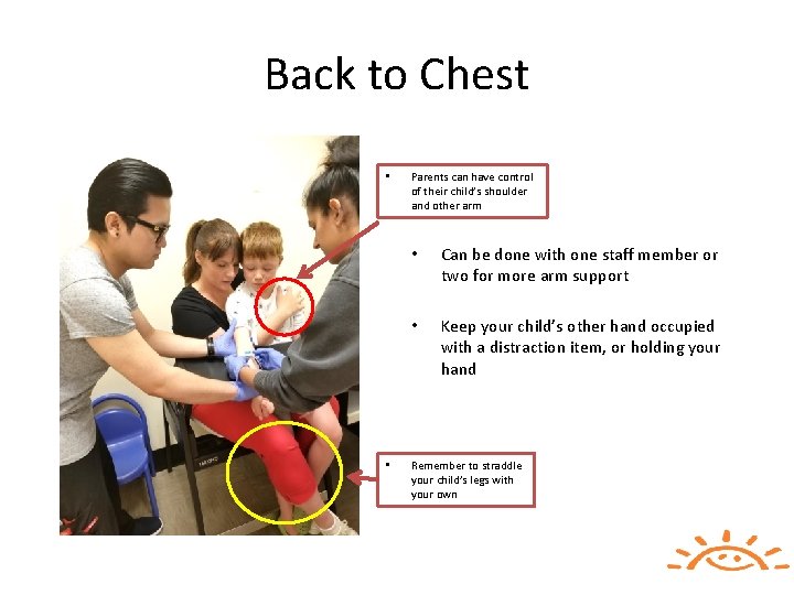 Back to Chest • • Parents can have control of their child’s shoulder and