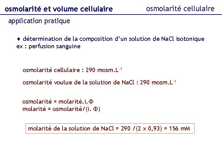 osmolarité et volume cellulaire osmolarité cellulaire application pratique détermination de la composition d’un solution