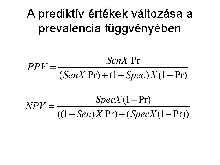 A prediktív értékek változása a prevalencia függvényében 