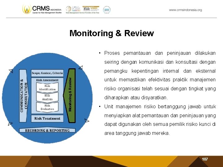 Monitoring & Review • Proses pemantauan dan peninjauan dilakukan Monitoring & Review seiring dengan
