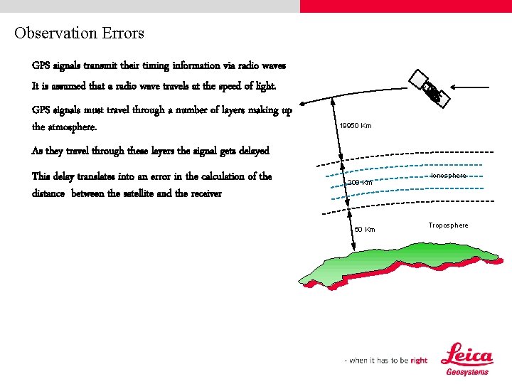 Observation Errors GPS signals transmit their timing information via radio waves It is assumed