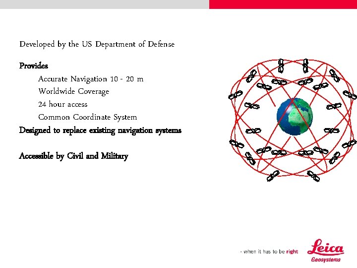 Developed by the US Department of Defense Provides Accurate Navigation 10 - 20 m