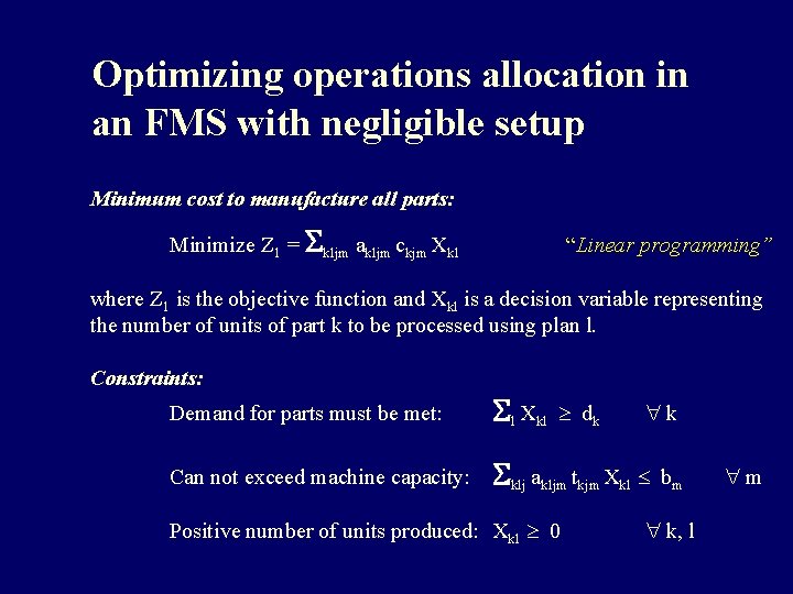 Optimizing operations allocation in an FMS with negligible setup Minimum cost to manufacture all Optimizing operations allocation in an FMS with negligible setup Minimum cost to manufacture all