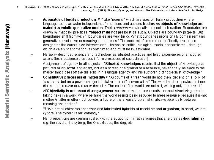 1. Haraway, D. J. (1988) Situated Knowledges: The Science Question in Feminism and the