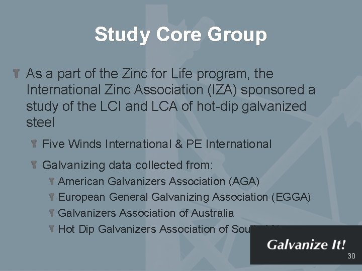 Study Core Group As a part of the Zinc for Life program, the International