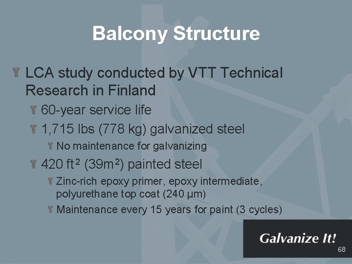 Balcony Structure LCA study conducted by VTT Technical Research in Finland 60 -year service