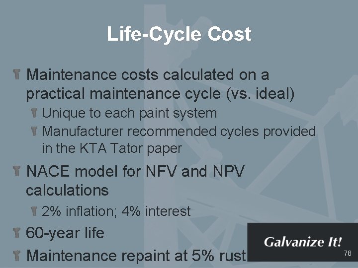 Life-Cycle Cost Maintenance costs calculated on a practical maintenance cycle (vs. ideal) Unique to