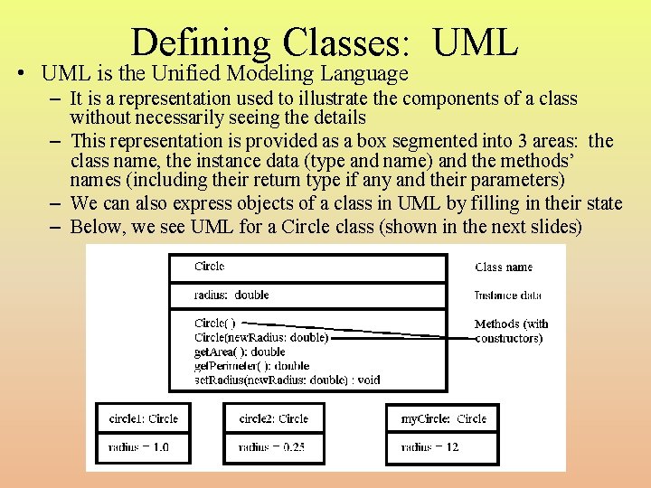 Defining Classes: UML • UML is the Unified Modeling Language – It is a
