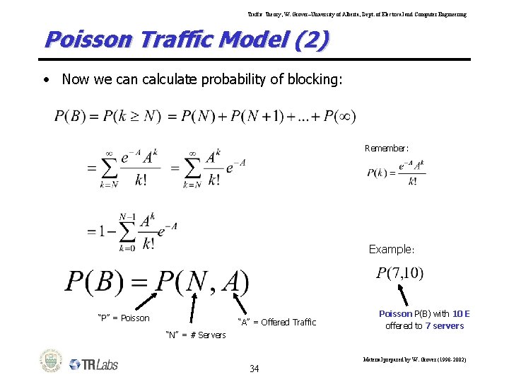 Traffic Theory, W. Grover–University of Alberta, Dept. of Electrical and Computer Engineering Poisson Traffic