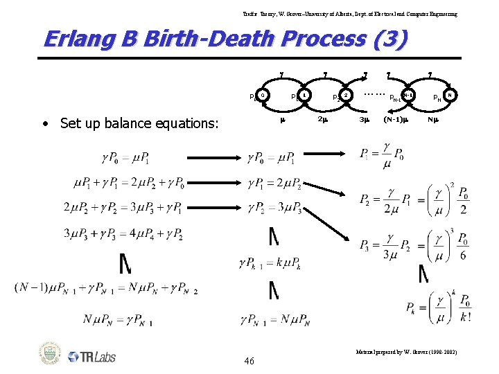 Traffic Theory, W. Grover–University of Alberta, Dept. of Electrical and Computer Engineering Erlang B