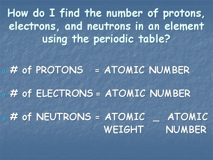 How do I find the number of protons, electrons, and neutrons in an element