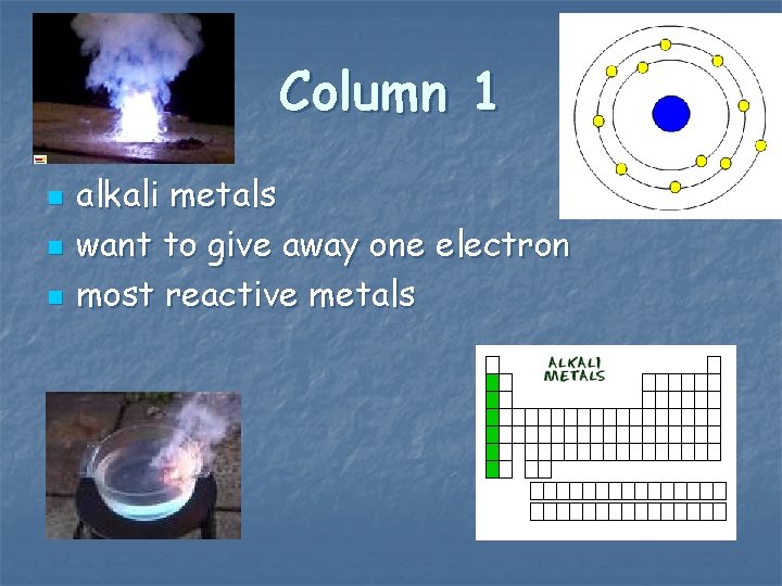 Column 1 n n n alkali metals want to give away one electron most