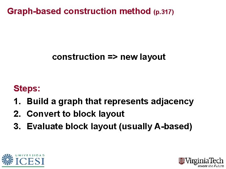 Graph-based construction method (p. 317) construction => new layout Steps: 1. Build a graph Graph-based construction method (p. 317) construction => new layout Steps: 1. Build a graph