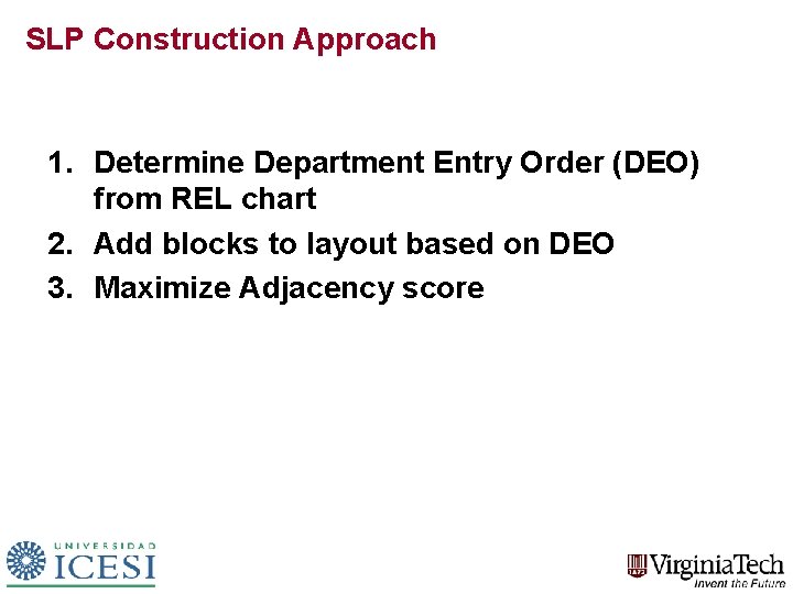 SLP Construction Approach 1. Determine Department Entry Order (DEO) from REL chart 2. Add
