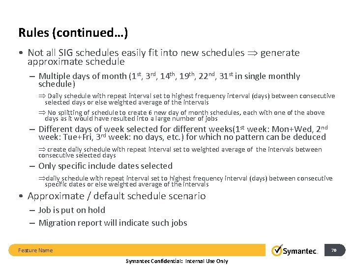 Rules (continued…) • Not all SIG schedules easily fit into new schedules generate approximate