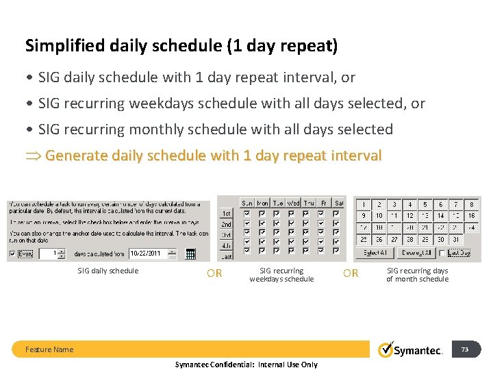 Simplified daily schedule (1 day repeat) • SIG daily schedule with 1 day repeat