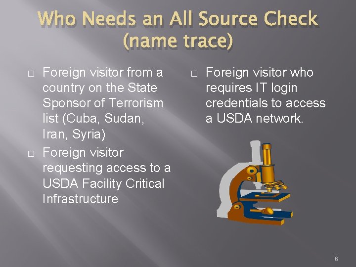 Who Needs an All Source Check (name trace) � � Foreign visitor from a