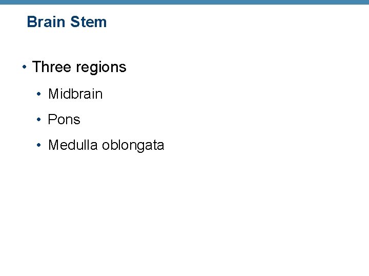 Brain Stem • Three regions • Midbrain • Pons • Medulla oblongata 