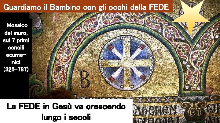 Guardiamo il Bambino con gli occhi della FEDE Mosaico del muro, sui 7 primi