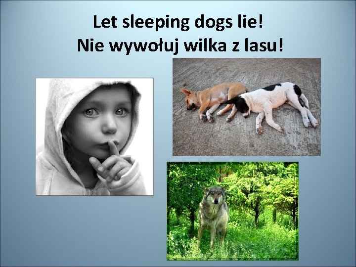 Let sleeping dogs lie! Nie wywołuj wilka z lasu! 