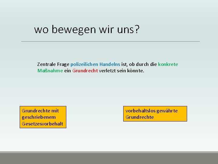 wo bewegen wir uns? Zentrale Frage polizeilichen Handelns ist, ob durch die konkrete Maßnahme