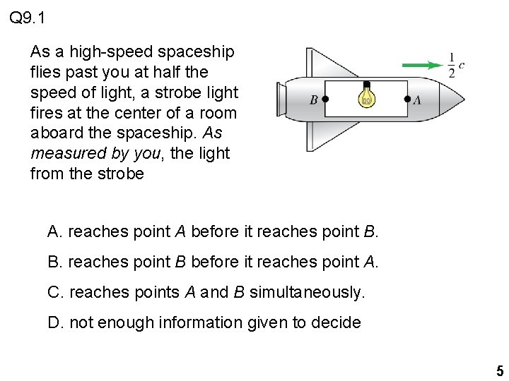 Q 9. 1 As a high-speed spaceship flies past you at half the speed